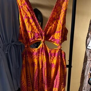 Farm RIO Vibrant Orange and Pink Cutout Dress